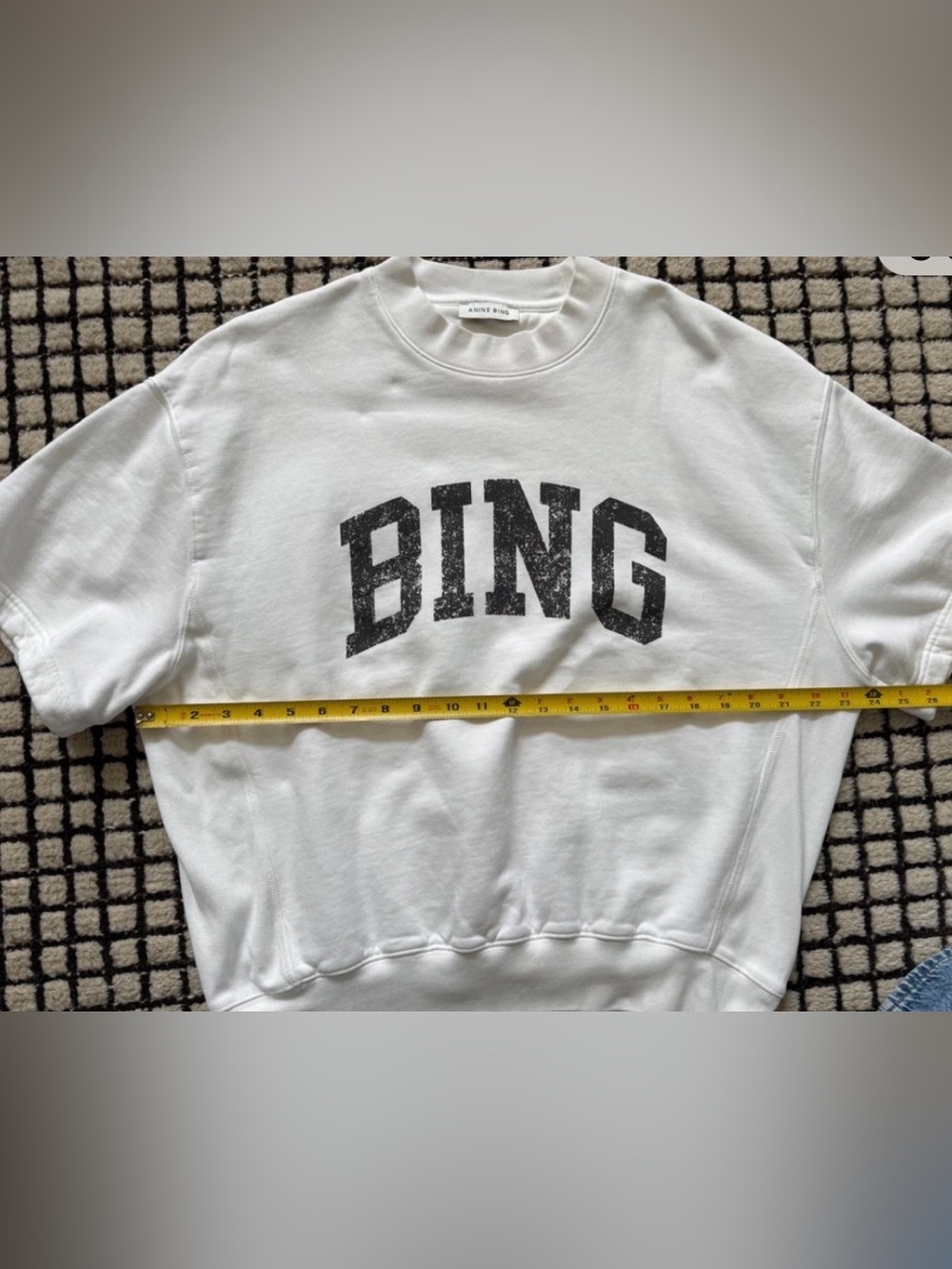 ANINE BING SHORT SLEEVED CREWNECK SWEATSHIRT WITH A DISTRESSED LOGO SIZE LARGE - Picture 8 of 8